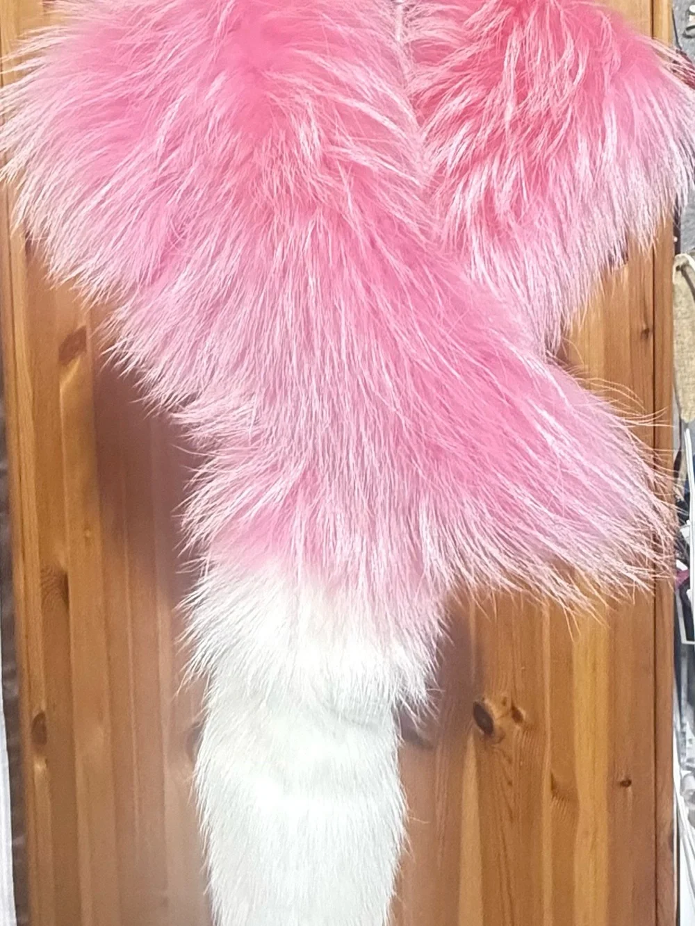 Charlotte Simone Popsicle Raccoon Fox Fur Scarf Pink White 48x9 Luxury Stole